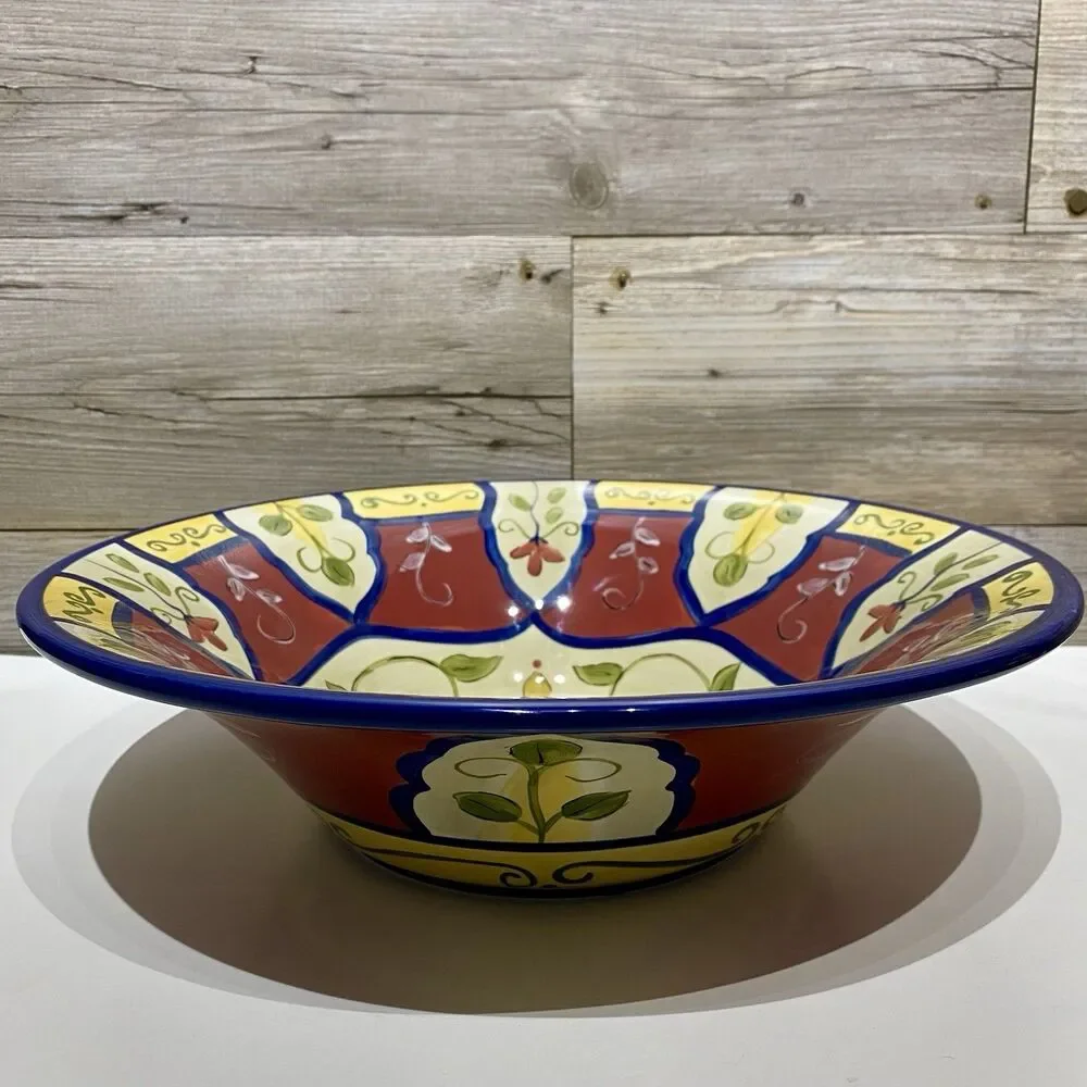 PIER 1 Vallarta Large Pasta Serving Bowl 14.25” Hand Painted Boho Mexican Floral